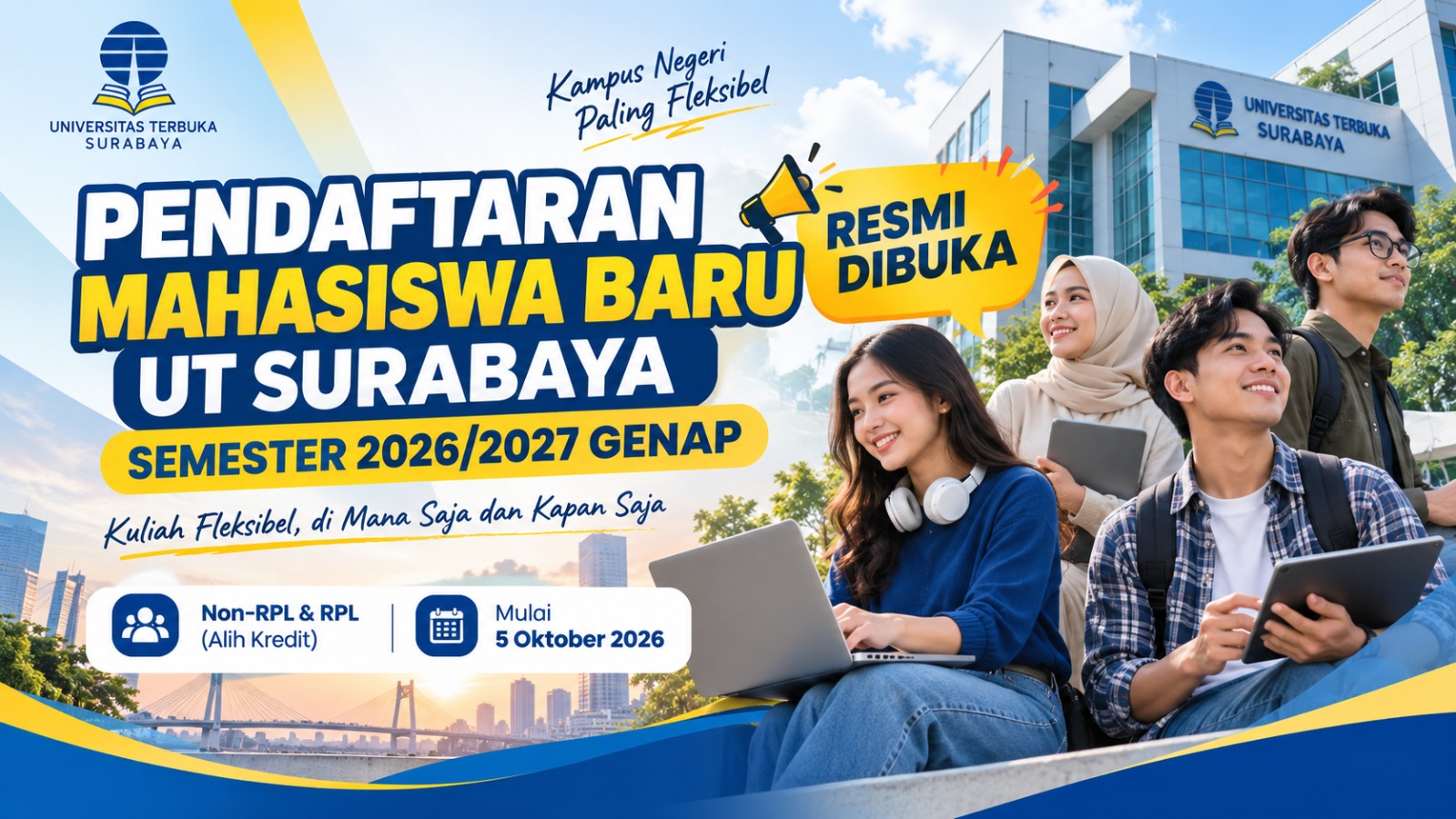 Pendaftaran Mahasiswa Baru Universitas Terbuka Surabaya Semester 2026/2027 Genap Resmi Dibuka